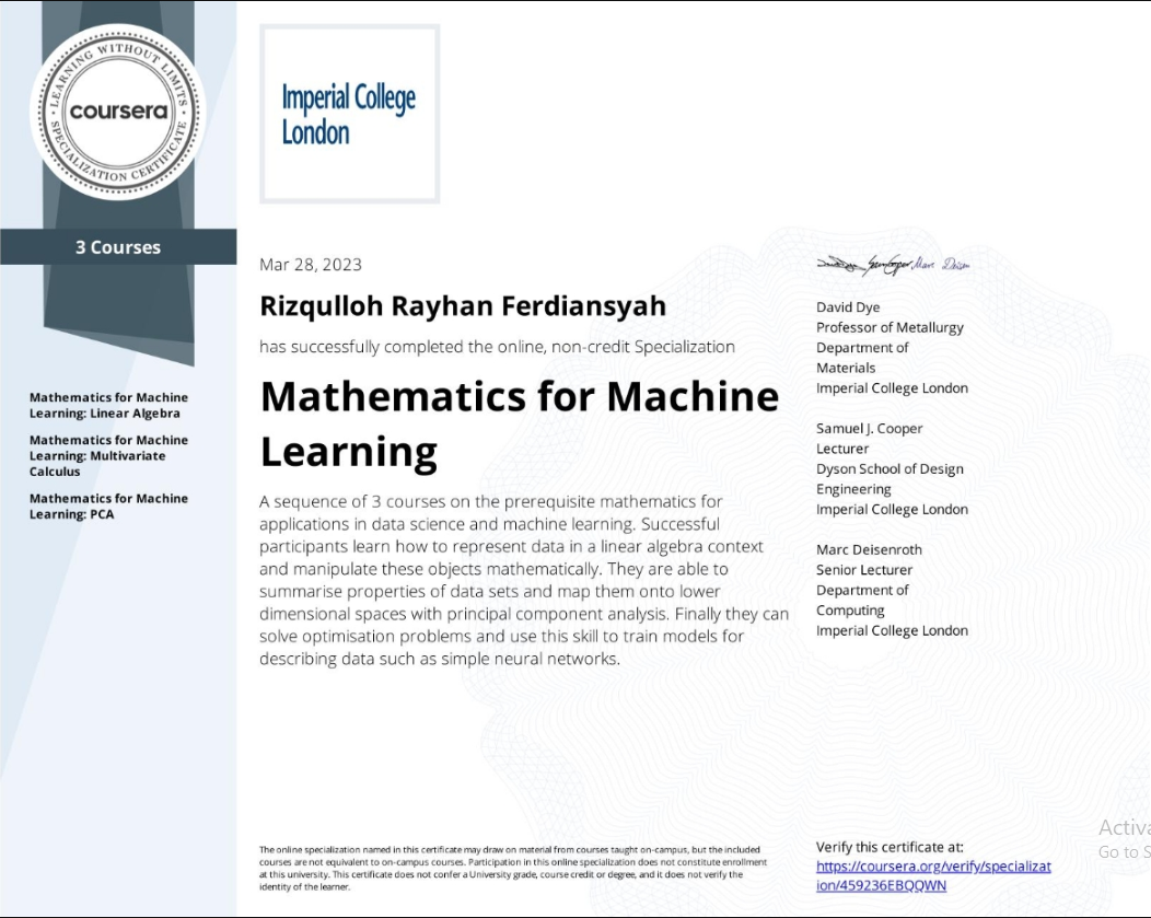 Mathematics for Machine Learning Spesialisasi