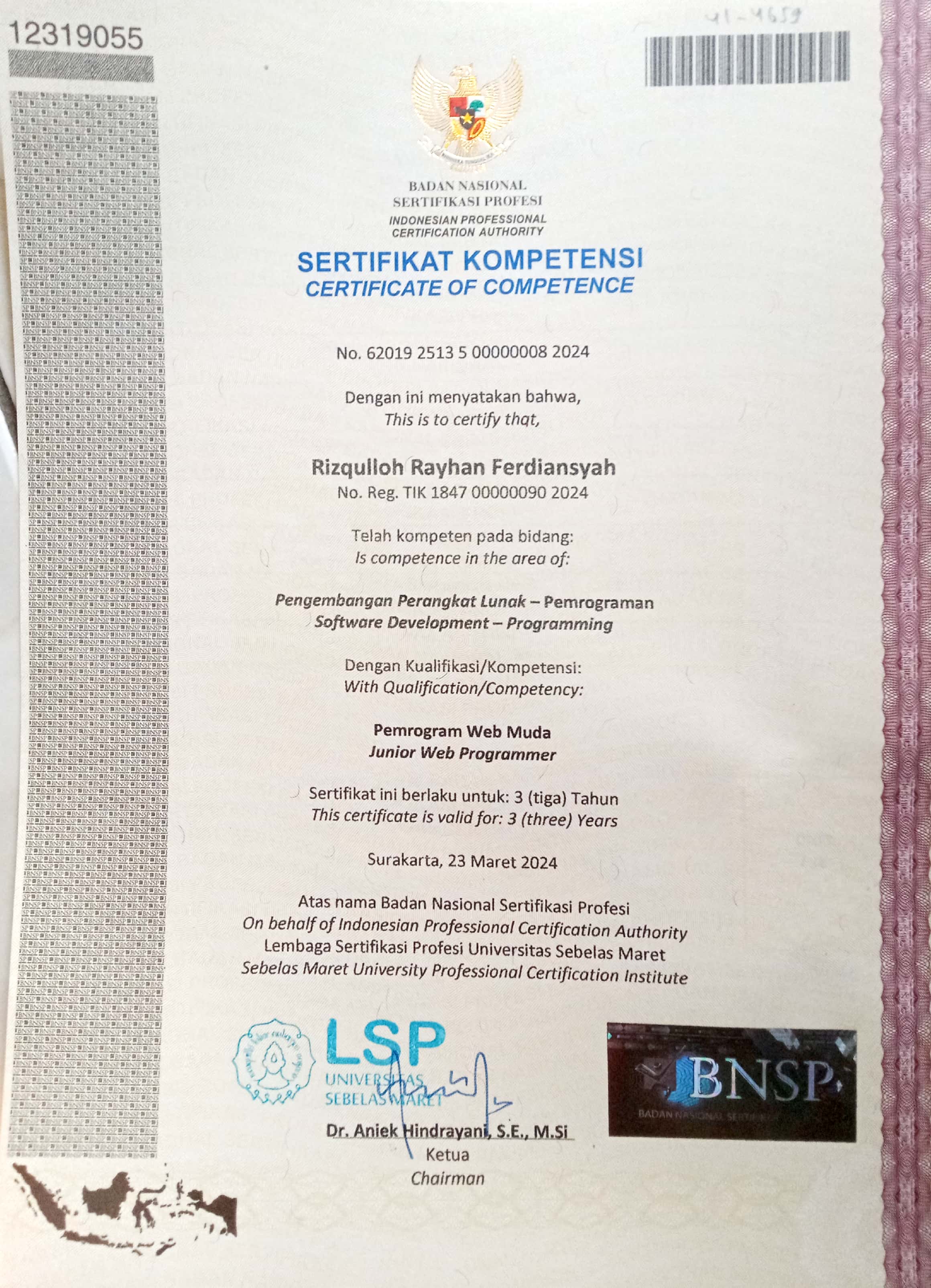 Sertifikat BNSP Junior Web Programming